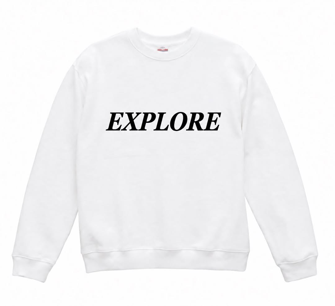 TM⑬挑戦者 EXPLORE 立体文字スウェット ホワイト