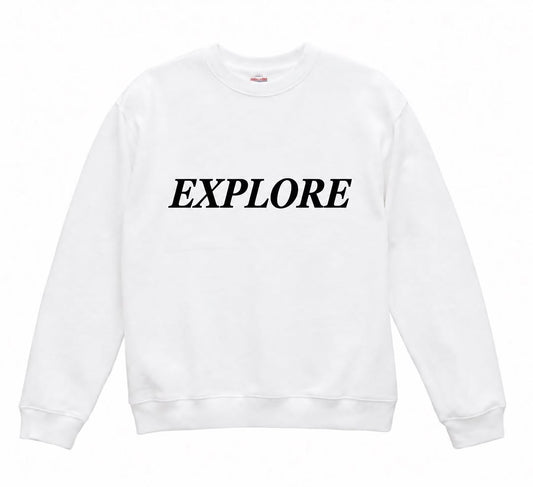 TM⑬挑戦者 EXPLORE 立体文字スウェット ホワイト